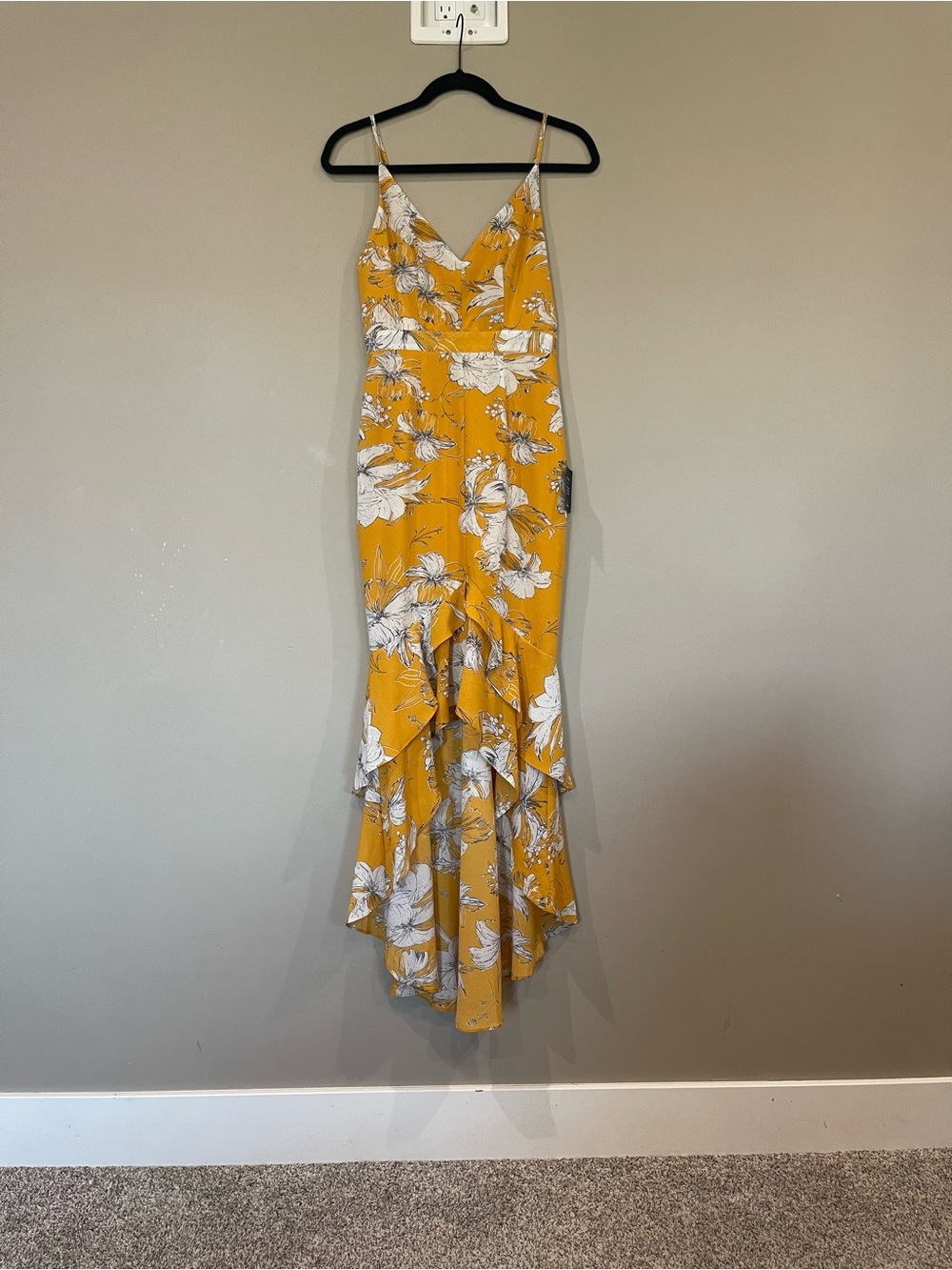 Lulu's Yellow Floral High-Low Ruffle Maxi Dress
